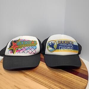 2 VTG Rockstar Energy Drink Wild Life Recreation Adjustable Trucker Cap Hat